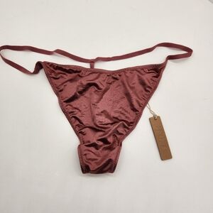 Skims T-string panties 3XL red wine wet metallic underwear plus size sexy new
